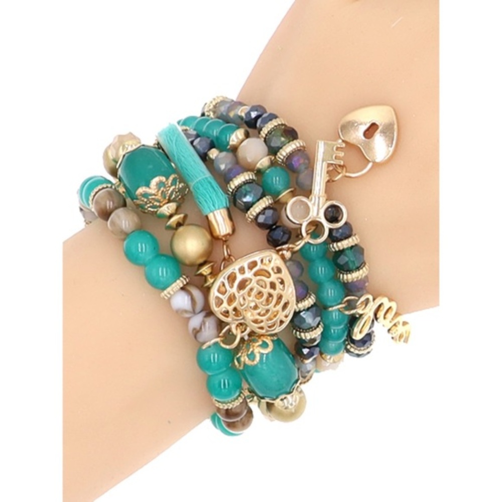 Stackable green charm bracelet